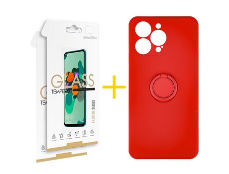 Juego 2 X Película de Vidrio Templado 2.5D + Funda skyhe por Apple iPhone 14 Pro Gel O-Ring Rojo
