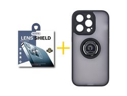 Juego 1 X Película de Cámara trasera + Funda Accetel por Apple iPhone 14 Pro Max Gel Bumper con Anillo Negro
