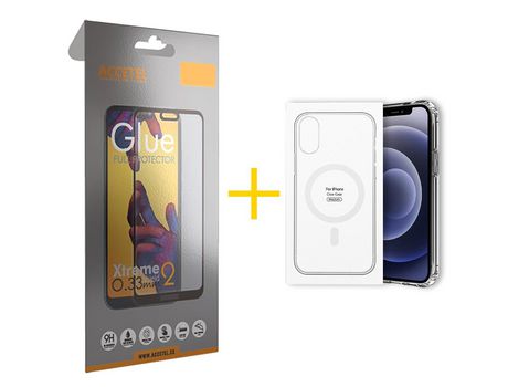 Juego 1 X Película de Vidrio Templado Full + Funda Accetel por Apple iPhone 14 Pro Compatible con Magsafe Magnético Incoloro Clear