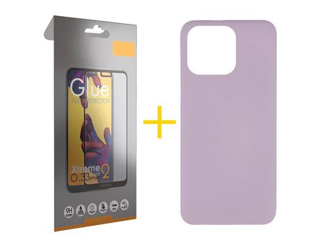 Pack 1 X Película de Vidrio Templado Full + Funda skyhe para iPhone 14 Pro Silicona Líquida Morado