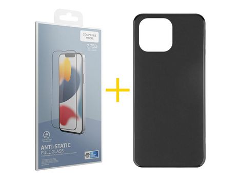 Juego 1 X Película de Vidrio Templado Antiestático + Funda skyhe por Apple iPhone 14 Pro Silicona Liso Negro