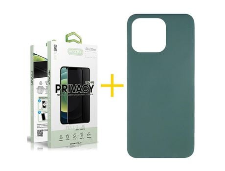 Juego 1 X Película de Vidrio Templado Antiespia + Funda Accetel por Apple iPhone 14 Pro Max Silicona Líquida Verde