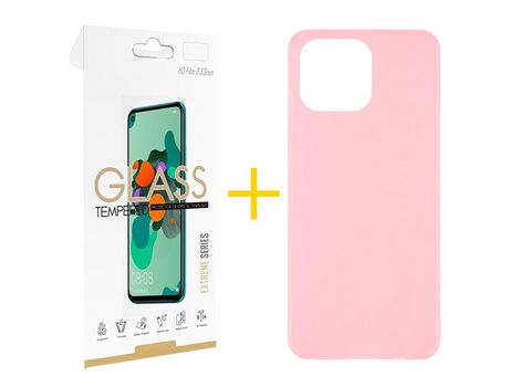 Juego 1 X Película de Vidrio Templado 2.5D + Funda skyhe por Apple iPhone 14 Pro Silicona Liso Rosa