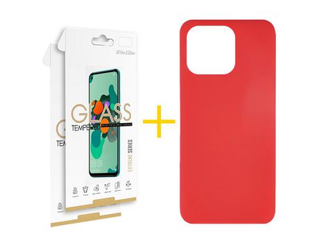 Juego 2 X Película de Vidrio Templado 2.5D + Funda skyhe por Apple iPhone 14 Pro Silicona Líquida Rojo
