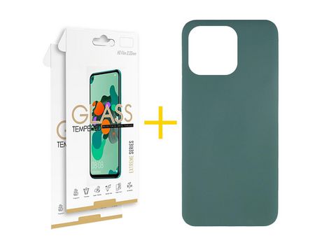Juego 2 X Película de Vidrio Templado 2.5D + Funda skyhe por Apple iPhone 14 Pro Silicona Líquida Verde