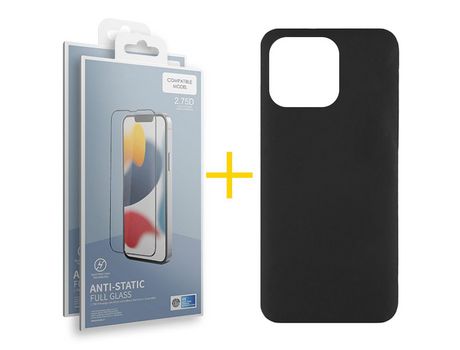 Juego 2 X Película de Vidrio Templado Antiestático + Funda skyhe por Apple iPhone 14 Pro Silicona Líquida Negro