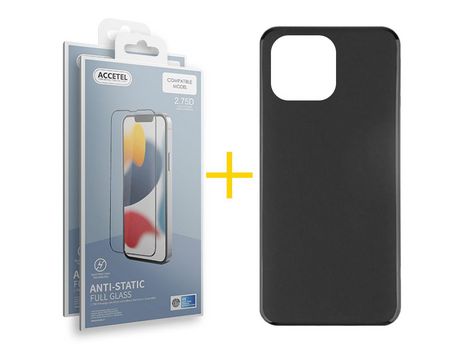 Juego 2 X Película de Vidrio Templado Antiestático + Funda Accetel por Apple iPhone 14 Pro Silicona Liso Negro