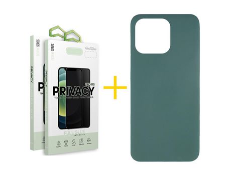 Juego 2 X Película de Vidrio Templado Antiespia + Funda skyhe por Apple iPhone 14 Pro Silicona Líquida Verde