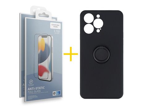 Juego 2 X Película de Vidrio Templado Antiestático + Funda skyhe por Apple iPhone 14 Pro Gel O-Ring Negro