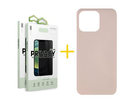 Juego 2 X Película de Vidrio Templado Antiespia + Funda skyhe por Apple iPhone 14 Pro Max Silicona Líquida Rosa
