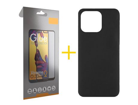 Juego 1 X Película de Vidrio Templado Full + Funda skyhe por Apple iPhone 14 Pro Silicona Líquida Negro