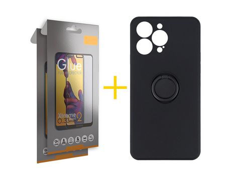 Juego 2 X Película de Vidrio Templado Full + Funda skyhe por Apple iPhone 14 Pro Gel O-Ring Negro