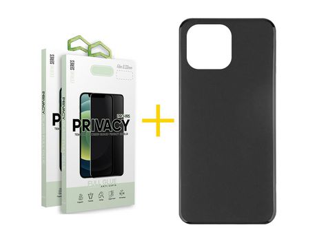 Juego 2 X Película de Vidrio Templado Antiespia + Funda skyhe por Apple iPhone 14 Pro Silicona Liso Negro