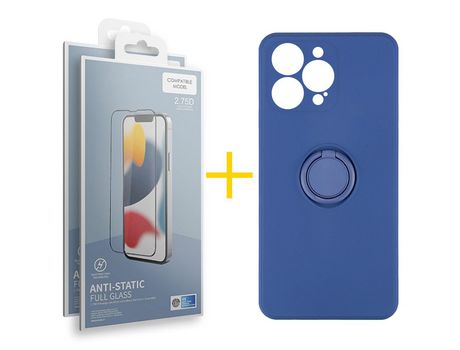 Juego 2 X Película de Vidrio Templado Antiestático + Funda skyhe por Apple iPhone 14 Pro Max Gel O-Ring Azul