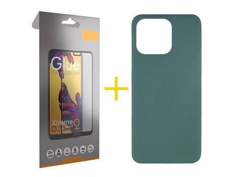 Juego 1 X Película de Vidrio Templado Full + Funda skyhe por Apple iPhone 14 Pro Silicona Líquida Verde