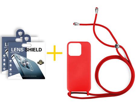 Juego 2 X Película de Cámara trasera + Funda skyhe por Apple iPhone 14 Pro Max Gel con Cordón Rojo