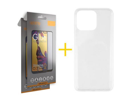 Juego 2 X Película de Vidrio Templado Full + Funda Accetel por Apple iPhone 14 Pro Silicona Líquida Incoloro Clear