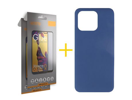 Juego 2 X Película de Vidrio Templado Full + Funda Accetel por Apple iPhone 14 Pro Silicona Líquida Azul