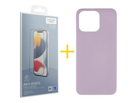 Pack 1 X Película de Vidrio Templado Antiestático + Funda skyhe para iPhone 14 Pro Silicona Líquida Morado