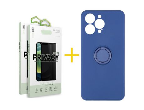 Juego 2 X Película de Vidrio Templado Antiespia + Funda skyhe por Apple iPhone 14 Pro Gel O-Ring Azul