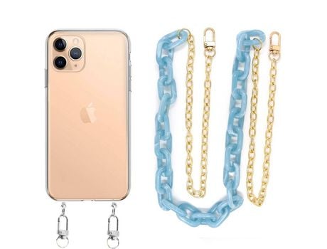 Funda cristal con Cordón Cadena azul para iPhone 13 Pro Max