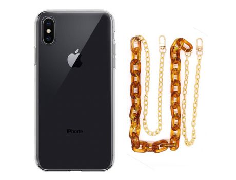 Funda cristal con Cordón Cadena Marrón para iPhone X