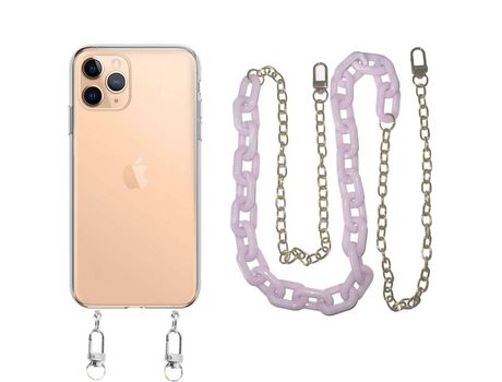 Funda cristal con Cordón Cadena Morado para iPhone 12 Pro