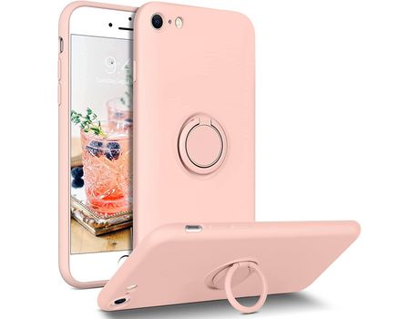 Funda Silicona Líquida con microfibra y anel metal iPhone 8 Rosa