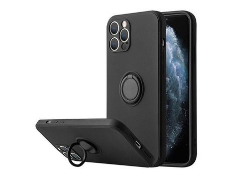 Funda Silicona Líquida con microfibra y anel metal iPhone 12 Pro Max Negro