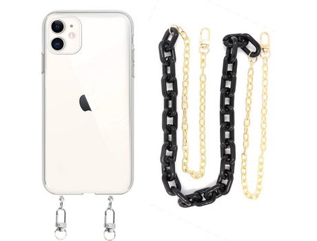 Funda cristal con Cordón Cadena Negro para iPhone 12