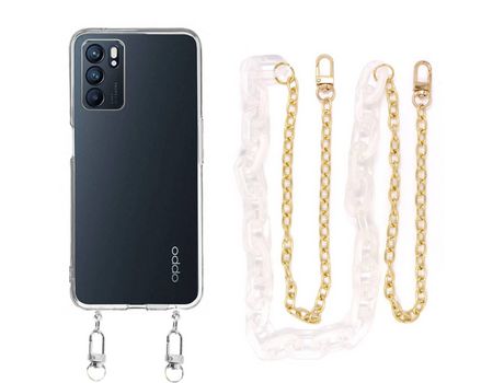 Funda cristal con Cordón Cadena blanco para Oppo Reno 6 5G