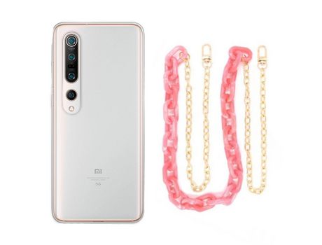Funda cristal con Cordón Cadena rosa para Xiaomi Mi 10