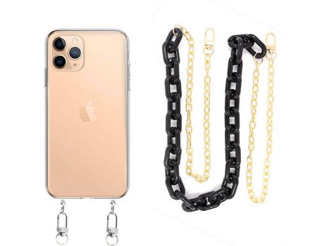 Funda cristal con Cordón Cadena Negro para iPhone 13 Pro Max