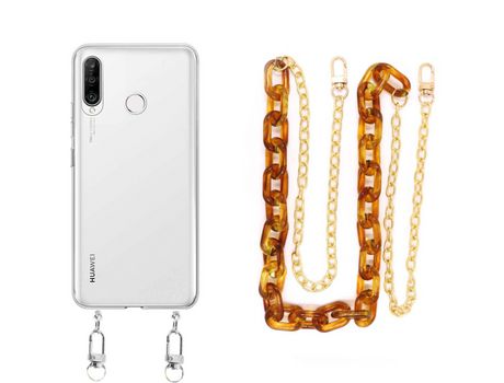 Funda cristal con Cordón Cadena marrón para Huawei P30 Lite