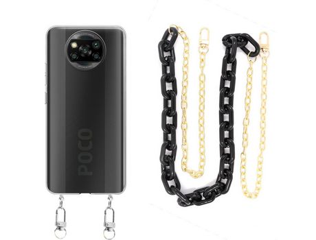 Funda cristal con Cordón Cadena Negro para Xiaomi Poco X3 NFC