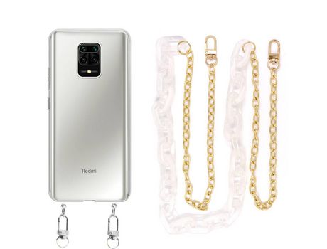 Funda cristal con Cordón Cadena blanco para Xiaomi Redmi Note 9 Pro