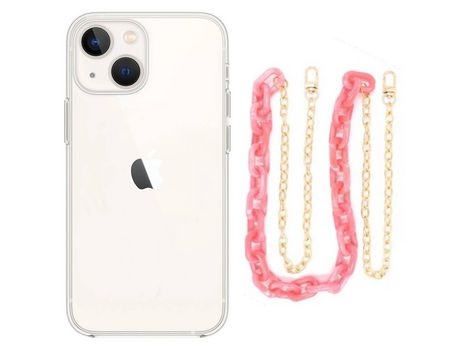 Funda cristal con Cordón Cadena rosa para iPhone 13 Mini