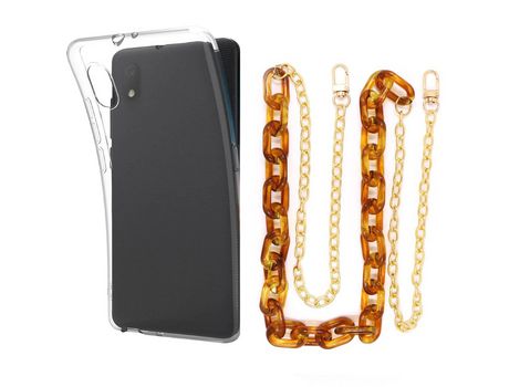 Funda cristal con Cordón Cadena Marrón para Alcatel 1B 2021