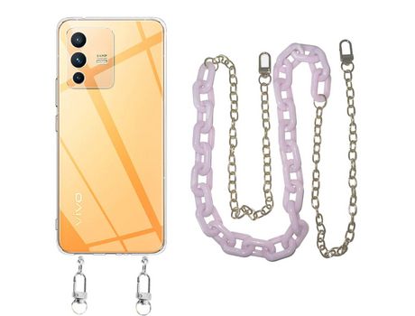 Funda cristal con Cordón Cadena Morado para Vivo V23 5G