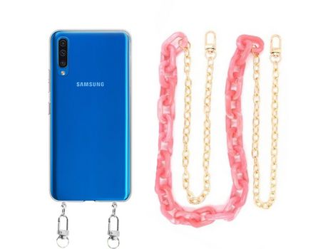 Funda cristal con Cordón Cadena rosa para Samsung Galaxy A30s
