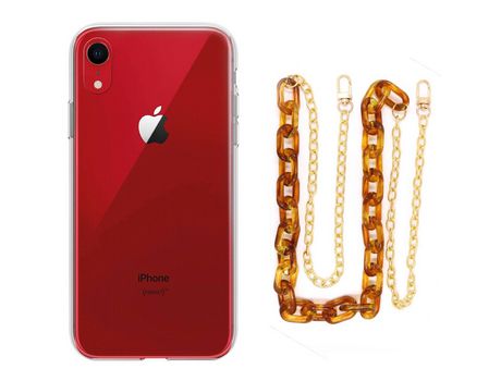 Funda cristal con Cordón Cadena marrón para iPhone XR