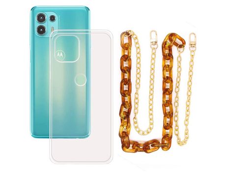 Funda cristal con Cordón Cadena marrón para Motorola Edge 20 Lite