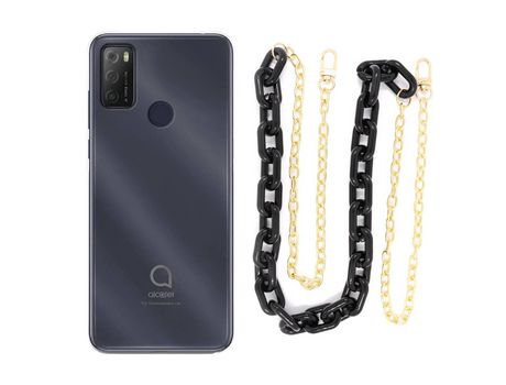 Funda cristal con Cordón Cadena Negro para Alcatel 3L 2021