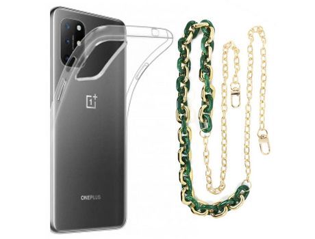 Funda cristal con Cordón Cadena verde para Oneplus 8T