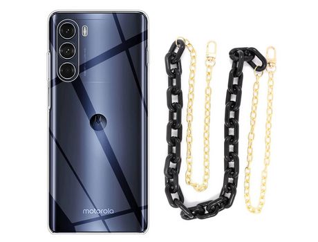Funda cristal con Cordón Cadena Negro para Motorola Moto G200