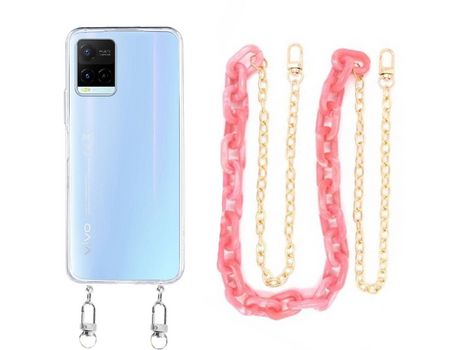 Funda cristal con Cordón Cadena rosa para Vivo Y33s