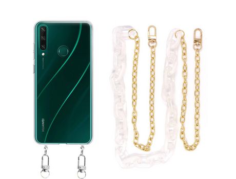 Funda cristal con Cordón Cadena blanco para Huawei Y6P