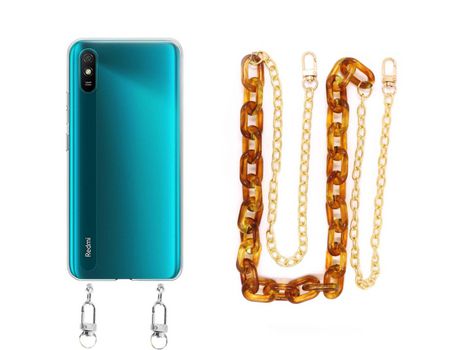 Funda cristal con Cordón Cadena marrón para Xiaomi Redmi 9A