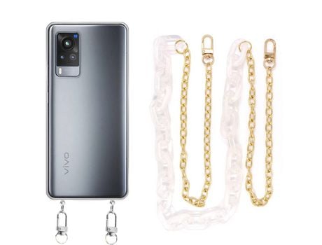 Funda cristal con Cordón Cadena blanco para Vivo X60 pro