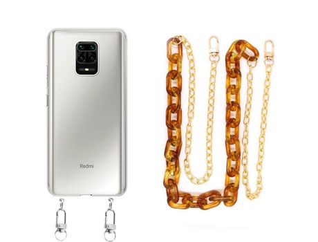 Funda cristal con Cordón Cadena marrón para Xiaomi Redmi Note 9 Pro Max